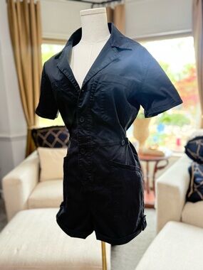 pistola Black Short Sleeve Utility Romper Shorts